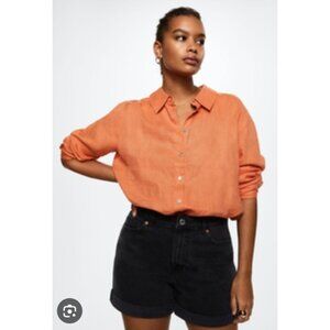 Eileen Fisher Semi-Sheer Button Front Tunic Blouse XL Orange